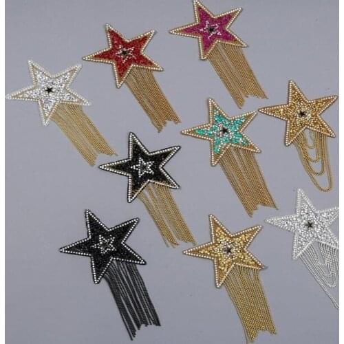 8.5*15cm 3pcs/lot Coloured Sparkling Rhinestone Star Tassel Clothes appliques Patches for Clothing Appliques Iron-on stickers