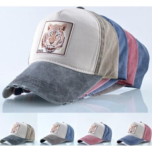 Animal Tiger Embroidered Baseball Cap Hip-Hop Cap Unisex Outdoor Sports Cotton Adjustable Sunhat All-match Couple Hats