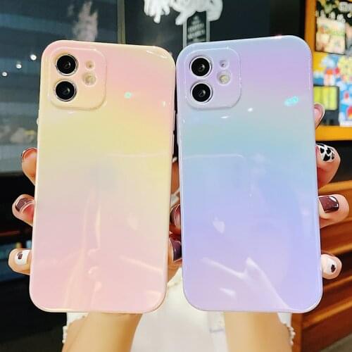 Ins Korea Colorful aurora Soft silicon Pink phone case for iphone 7 8 Plus X XS XR MAX 11 Pro 12 Girl Gift laser Back Cover Capa