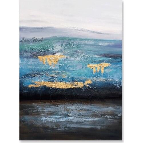 Living Room Decor Abstract Blue Acrylic Texture Oil Painting 100% Hand-painted Wall Decor Canvas Abstract Art Free Shipping