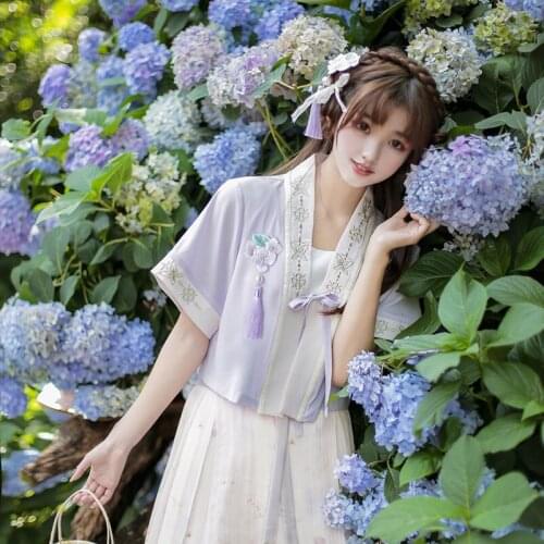Hanfu Elegant Female Summer 2021 New Chinese Style Original Improved Embroidery Floral Print Lace Gentle Pleated Skirt