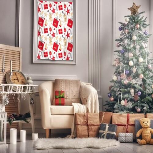 Tapestry Gifts Leaves Stars Berries Decorating Balls Holidays Celebration Fun Artwork Red Beige Gray
