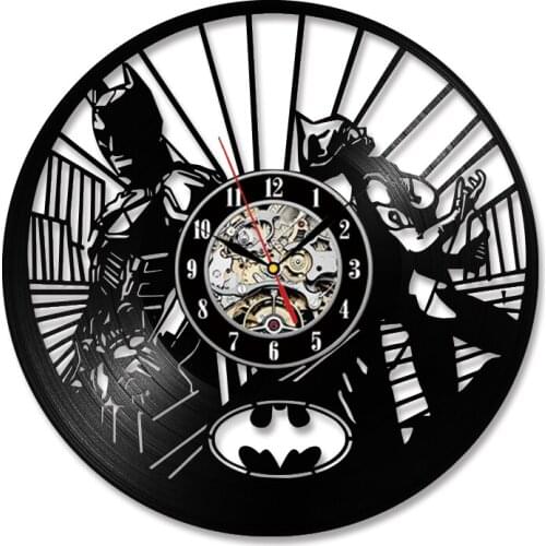 Gotham City Superhero Inspired Vinyl Record Clock For Boys Bedroom American Comic Cut Out Longplay Wall Clock Retro Home Decor