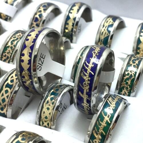 Bulk 50PCS Silver Tone Temperature Change Color Ring Unisex Mood Emotion Feeling Changeable Band Ring Stainless Steel Jewelry