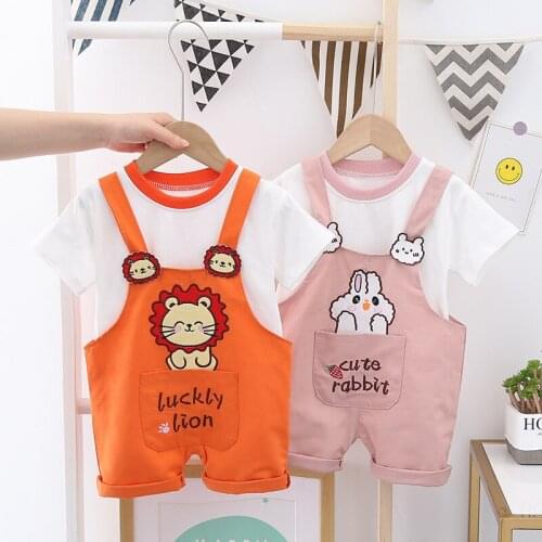Fashion Baby Boys Girls Clothing Suit Summer Children Cotton T Shirt Cartoon Overalls 2Pcs/set Toddler Sports Costume Kids Cloth