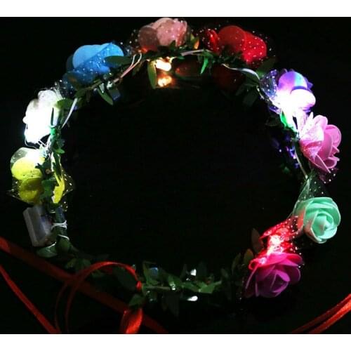 Flashing LED Glow Flower Headbands Light Up Party Rave Wear Floral Hair Garland Wreath Wedding Flower Girl Party Supplies SY0016
