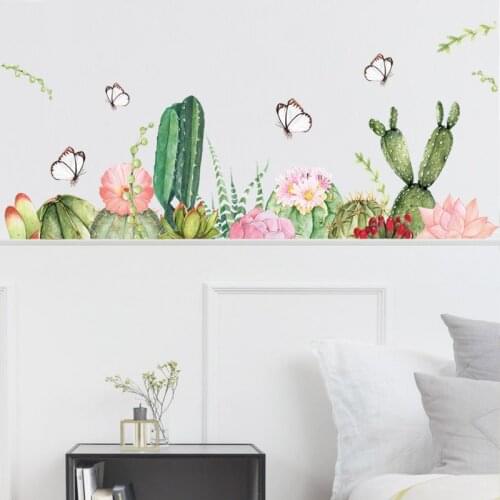 Mamalook Cactus and Butterfly Wall Stickers for Living Room Bedroom Wall Decor PVC Removable Vinyl Art Murals Home Decor