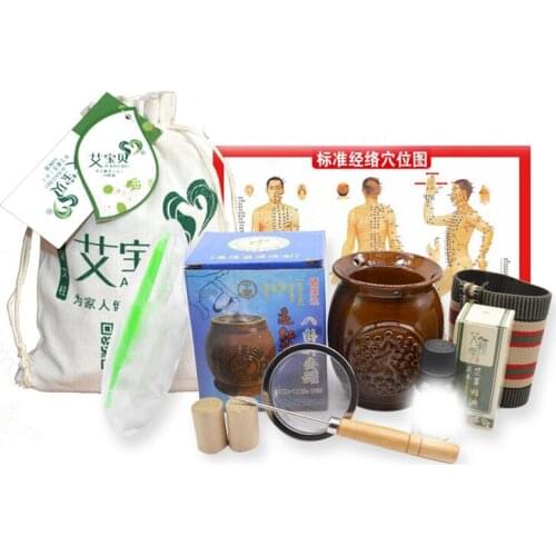 New acupuncture Moxibustion massage ceramic pot household massage scraping cup with 54pcs moxa stick SZ