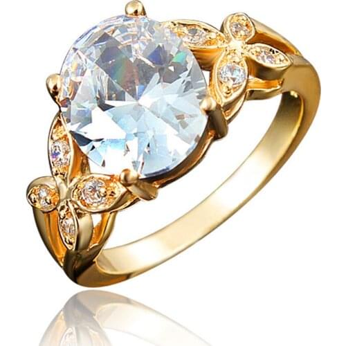 Oval Cut Clear Zirconia Yellow Gold Filled Trendy Womens Ring Wedding Classic Jewelry Size 7,8,9