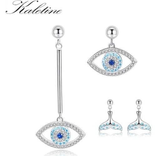 KALETINE Luck Turkey Blue Evil Eye 925 Sterling SIlver Necklace for Women Fishtail Earrings Bralelet Necklace Gift Jewelry Set