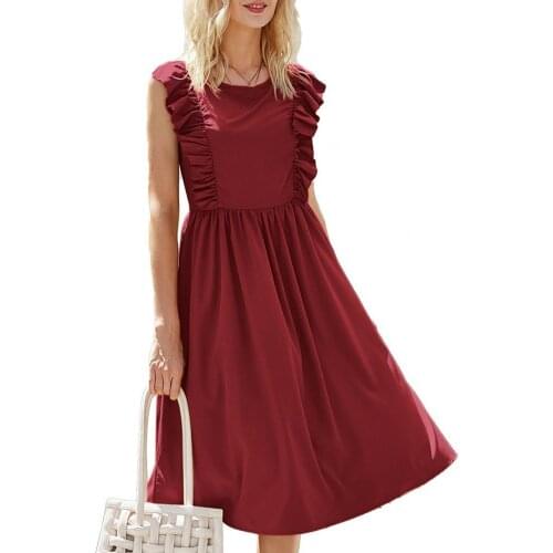 Casual Dress Exquisite Retro Stylish Ruffle Sleeveless Slim Dress for Lady