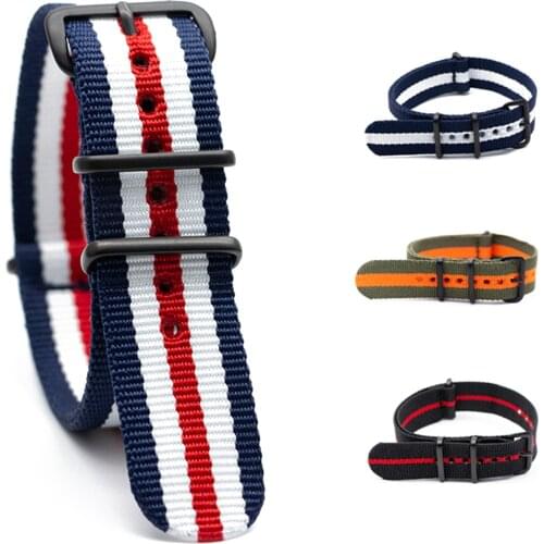 Watch Band Black Buckle 18MM 20MM 22MM 24MM Stripe Belt For NATO Army Military Fabric Nylon Watchbands Strap Bracelet