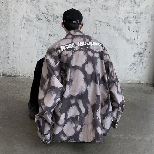 Tie Dyed Shirt Mens Autumn Fashion Brand Design Sense Of Minority Loose Ffashion Hong Kong Style Ruffian Handsome Llong Sleeved