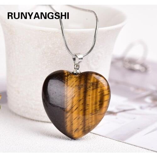 Love Heart Shape Gemstone Rock Natural Quartz Yellow Tiger eyeCrystal Healing Chakra Stone Pendant Necklace DIY Home Decor Craft