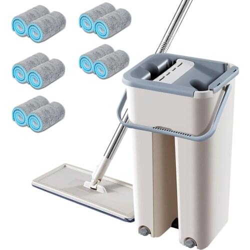 Magic Cleaning Mops Free Hand Spin Cleaning Microfiber Mop With Bucket Flat Squeeze Spray Mop Home Kitchen Floor Clean Tools