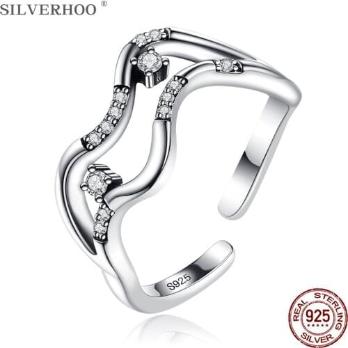 SILVERHOO 925 Sterling Silver Rings For Women Double Bending Design Female Ring Adjustable Fine Jewelry Wholesale Present Choice