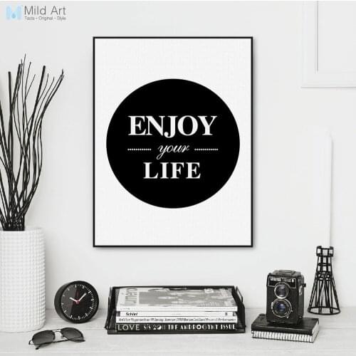 Nordic Black White Enjoy Life Typography Quote A4 Art Print Poster Wall Picture Living Room Canvas Painting Home Decor No Frame