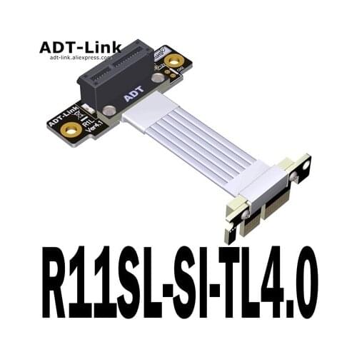 Silver Left Angled PCIe 4.0 x1 to x1 Extension Cable EMI Shielding 16Gb/ps PCI Express 1x Riser Card Extender Ribbon PC Cable