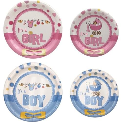 Unisex Disposable Plates Cups Napkins Knifes Fork Tableware Set Boy or Girl Gender Reveal Theme Party Birthday Baby Shower Decor