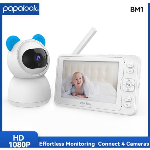 1080P Baby Monitor with Camera, Papalook 5" LCD Video/Audio Babysitter,Two-Way Audio/One-Click Zoom/Night Vision/Thermal Monitor