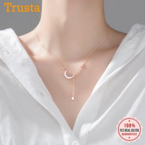 Trustdavis Genuine 925 Sterling Silver Fashion Tassel Star Moon Short Necklace For Women Wedding Party Fine Jewelry Gift DA1381