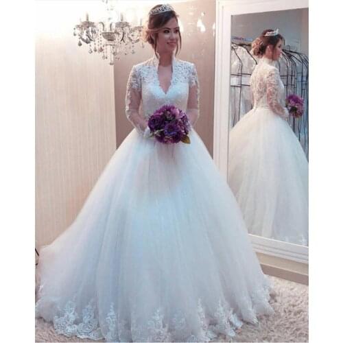 Plus Size Muslim Wedding Dresses Long Sleeves vestido de noiva High Neck Lace Wedding Party Dress robe de mariee Bridal Gowns