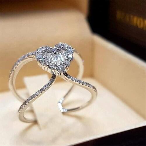 Classical Heart Ring Fashion Jewelry 925 Sterling Silver Pave White AAA Cubic Zircon Party Women Wedding Bridal Ring Set Gift