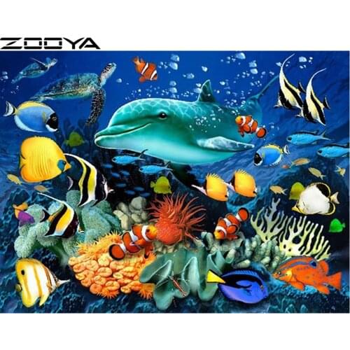 ZOOYA Diamond Embroidery Sea Animal Dolphin DIY Diamond Painting Cross Stitch Full Round Rhinestone Mosaic Home Decoration R942