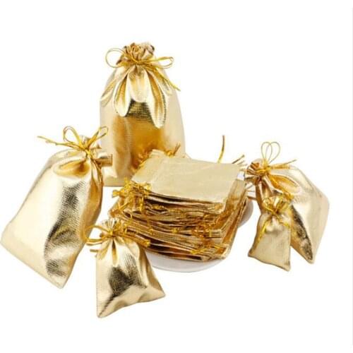 10pcs/lot 11x16 13x18 15x20 17x23cm Golden/Silver Color Drawstring Organza bag Christmas Wedding Gift Jewelry Packaging bags