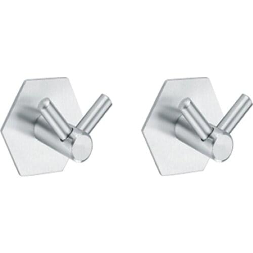 2pcs Stainless Steel Coat Hooks Adhesive Hooks Heavy Duty Stick on Wall Cabinet Towel Coat Clothes Hooks Self Adhesive Holders