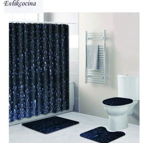 Free Shipping 4pcs Rainy Banyo Bathroom Carpet Dark Blue U Toilet Bath Mats Set Non Slip Pad Tapis Salle De Bain Alfombra Bano