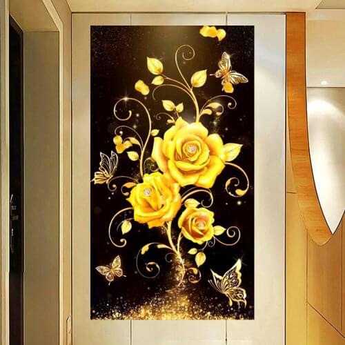 5d mosaic Diamond Painting diamond Embroidery Flower butterfly full square round Diamond cross stitch Golden rose decor large