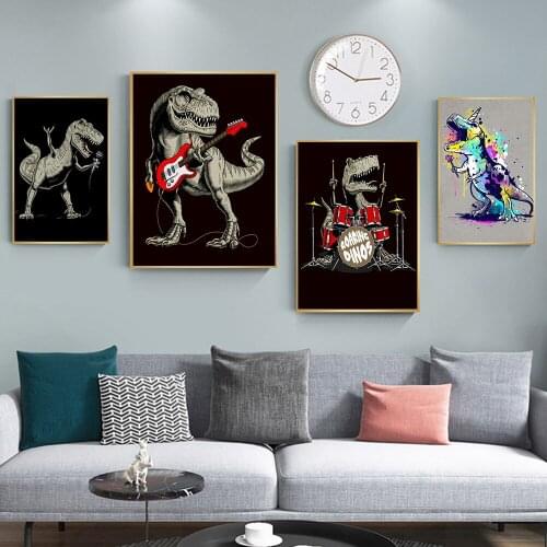 Abstract Dinosaur Band Posters and Prints Fashion Color Wall Art Canvas Painting Aesthetics Living Room KidS Bedroom Decor Gift