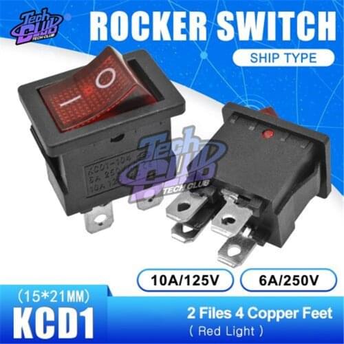 AC 6A/250V 10A/125V 6 Pin 21*15 mm 2 Position 3Position Boat Rocker Switch on off Switch KCD1 With light