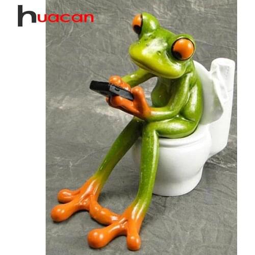 Huacan 5d DIY Diamond Embroidery Cross Stitch Cartoon Frog Diamond Painting Full Square/Round Mosaic Animal Toilet Needlework