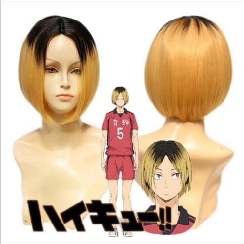 Anime Haikyuu!! Kenma Kozume Cosplay Wig short yellow Costume Play Wigs Halloween Costumes Hair+wig cap