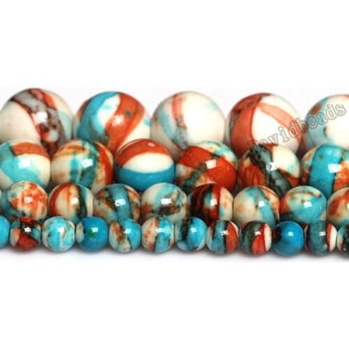 Free Shipping Natural White Blue Red Colorful rain stones Round Loose Beads 16" Strand 4 6 8 10MM Pick Size For Jewelry diy