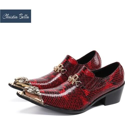 Christia Bella Italian Genuine Leather Men Shoes Mid Heel Increase Height Men Dress Shoes Pointed Toe Business Leather Shoes