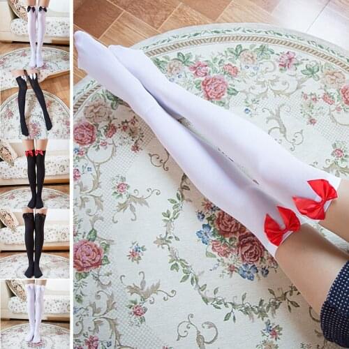 Girl Stretchy Meias Over The Knee High Socks Stockings Tights With Bows Thigh cosplay JK Lolita stokings women sexy socks