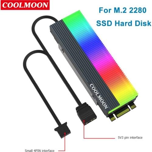 COOLMOON 5V 3Pin ARGB M.2 2280 SSD Heatsink Cooler Hard Disk Radiator Heat Dissipation Pad Computer Cooling Thermal Pad