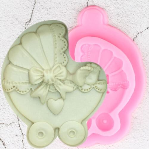 Baby Car Carriage Silicone Molds Bow Tie Cupcake Topper Fondant Cake Decorating Tools Cookie Chocolate Candy Polymer Clay Moulds