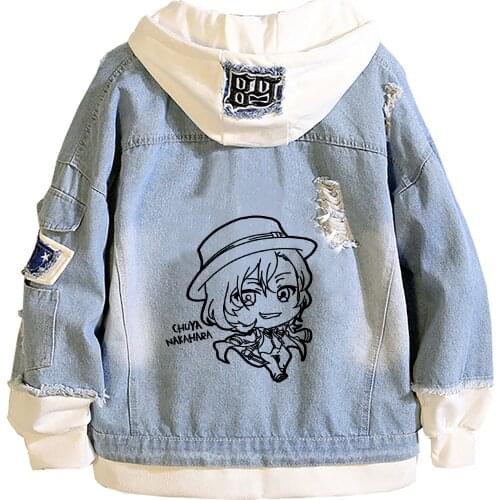 Bungo Stray Dogs Anime Jeans Hoodies Women Denim Jacket Dazai Osamu Cartoon Sweatshirt Harajuku Streetwear Plus Size Coats
