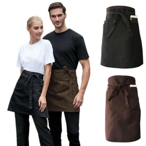 Half Short Waist Polyester Apron Waitress Waiter With Pocket Kitchen Cafe Pub