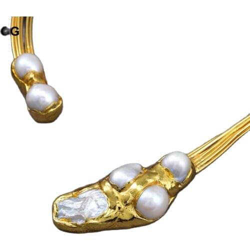 GG Jewelry Classic White Keshi Pearl 18 K Yellow Gold Plated Choker Necklace