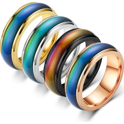 Stainless Steel Ring Korean Heart Emotional Temperature Change Ring 6mm Wide Couple Temperature Ring Female Gift wholesale