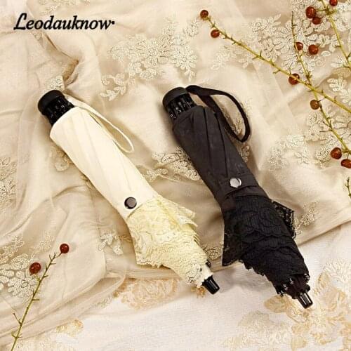 Leodauknow Womens Two Fold is Prevented Bask in Eight Bone Burn Lace Pattern for Small Umbrella Series Full of Feminine