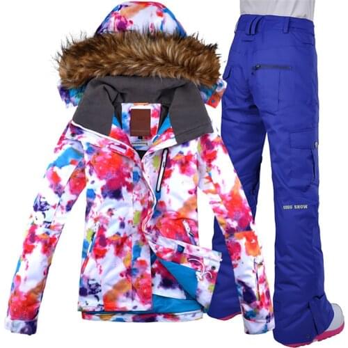 GSOU SNOW Ski Suit Women Sets Windproof Breathable Waterproof snowboarding Snow Jacket+Pants Warm Clothes Set Free Shipping