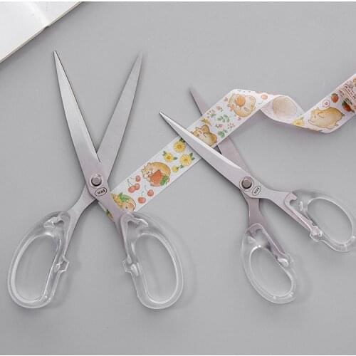 1pc Simplicity Transparent Handle Stationery Scissors Home Furnishing Soft Decor Journal Cutting Tools Office Supplies
