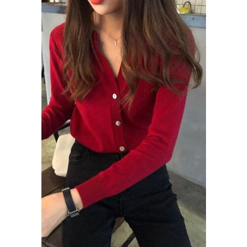 Slim fit cross V-neck single-breasted long-sleeve sweater base solid color cardigan thin coat