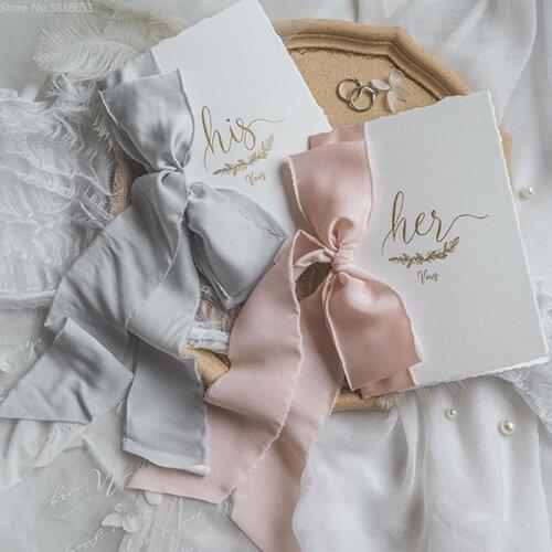 2pcs Wedding Vows Card Favors Oath Book With Silk Ribbon Pen Pink Bride And Groom Romantic Love Party Rustic Marriage Decoration